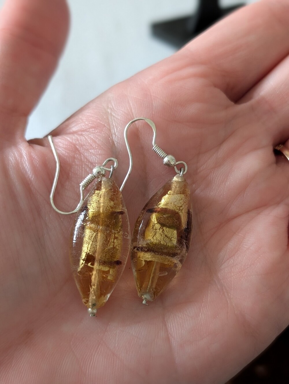 Handmade Amber Glass Drop Earrings • 925 Sterling Silver Hooks